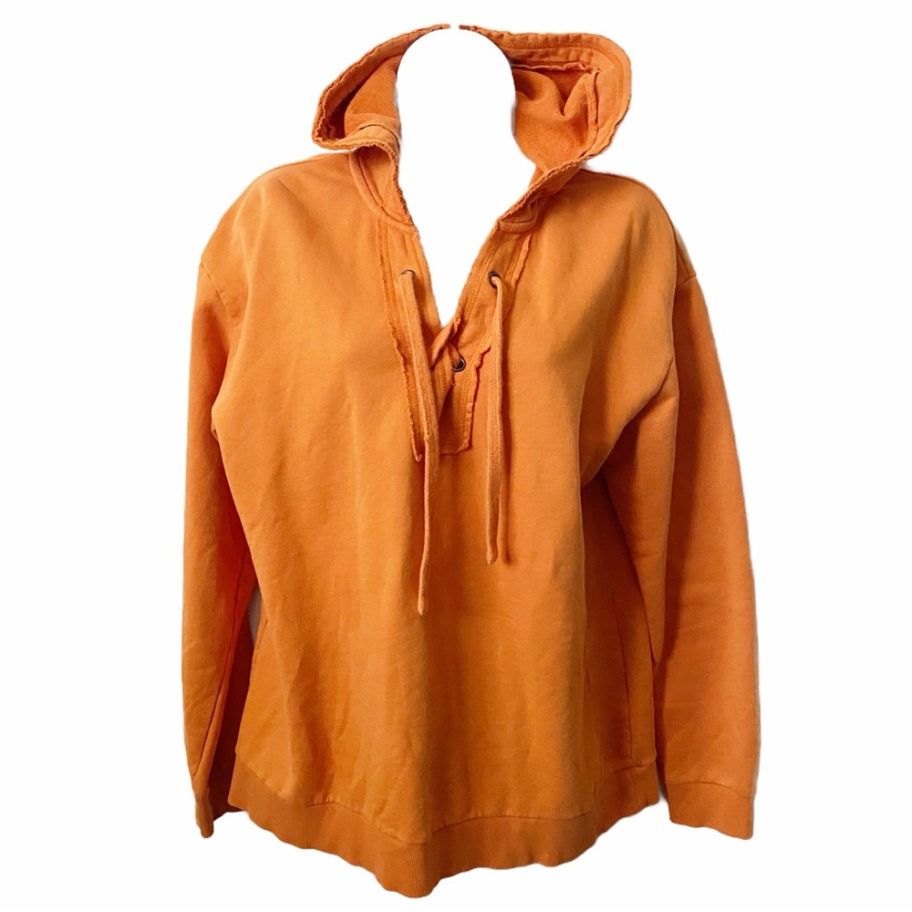 Jag, V-Shaped Lace Up Neckline Long Sleeve Cotton Medium Size Hoodie Sweatshirt